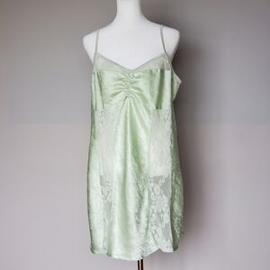 Vintage Y2K Bisou Bisou Intimates Slip Gown Dress Lace Strappy Green Size XL